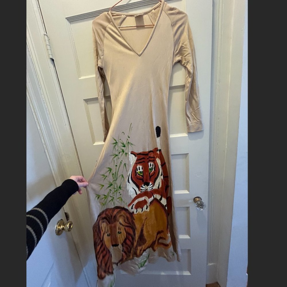 Tan Painted Lion Maxi Dress